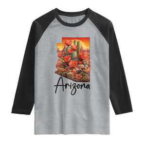 Arizona Map Blooming Cactus Flowers Gift Raglan Shirt TS12 Heather Gray Black Print Your Wear