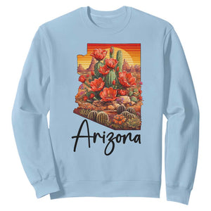 Arizona Map Blooming Cactus Flowers Gift Sweatshirt TS12 Light Blue Print Your Wear
