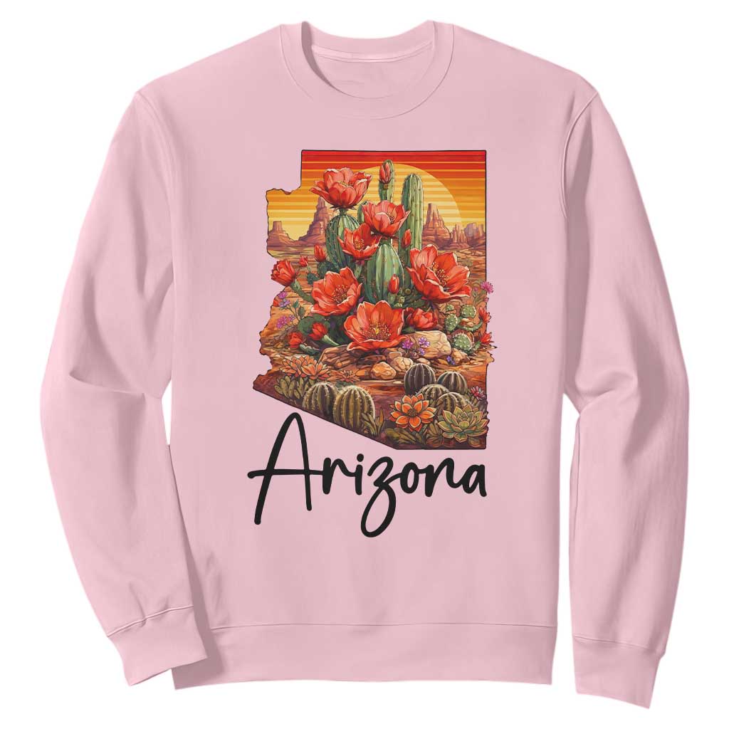 Arizona Map Blooming Cactus Flowers Gift Sweatshirt TS12 Light Pink Print Your Wear
