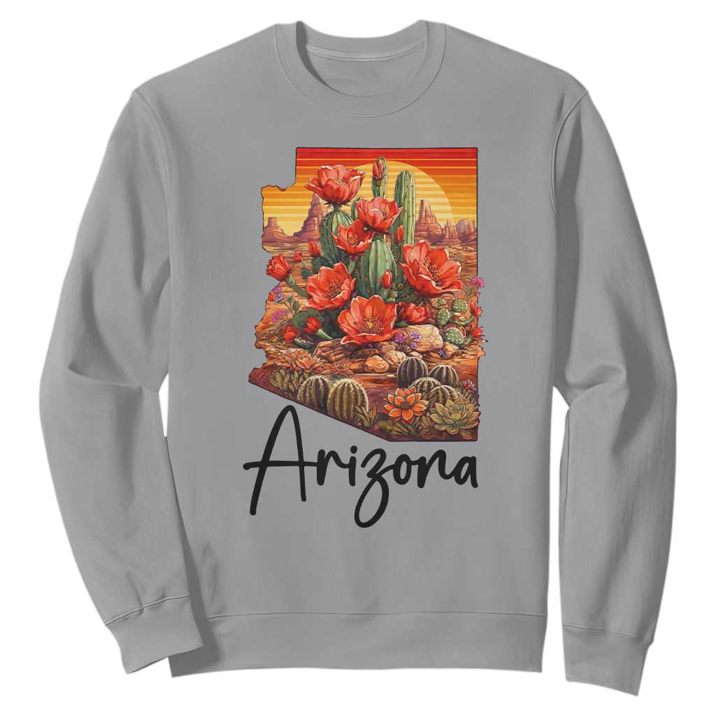 Arizona Map Blooming Cactus Flowers Gift Sweatshirt TS12 Sport Gray Print Your Wear