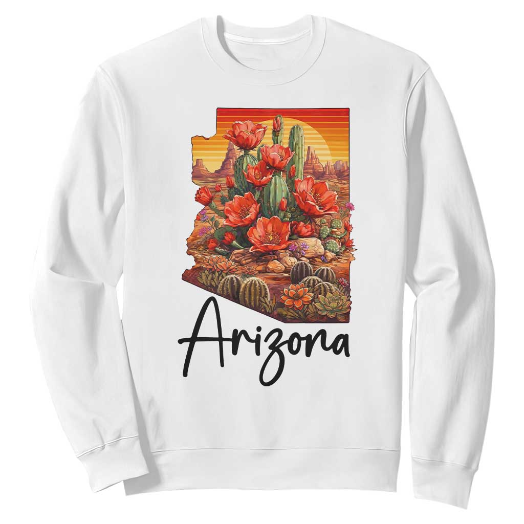 Arizona Map Blooming Cactus Flowers Gift Sweatshirt TS12 White Print Your Wear