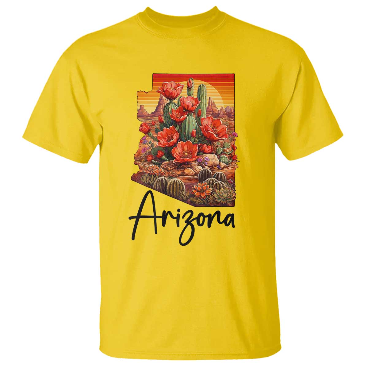 Arizona Map Blooming Cactus Flowers Gift T Shirt TS12 Daisy Print Your Wear