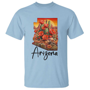 Arizona Map Blooming Cactus Flowers Gift T Shirt TS12 Light Blue Print Your Wear