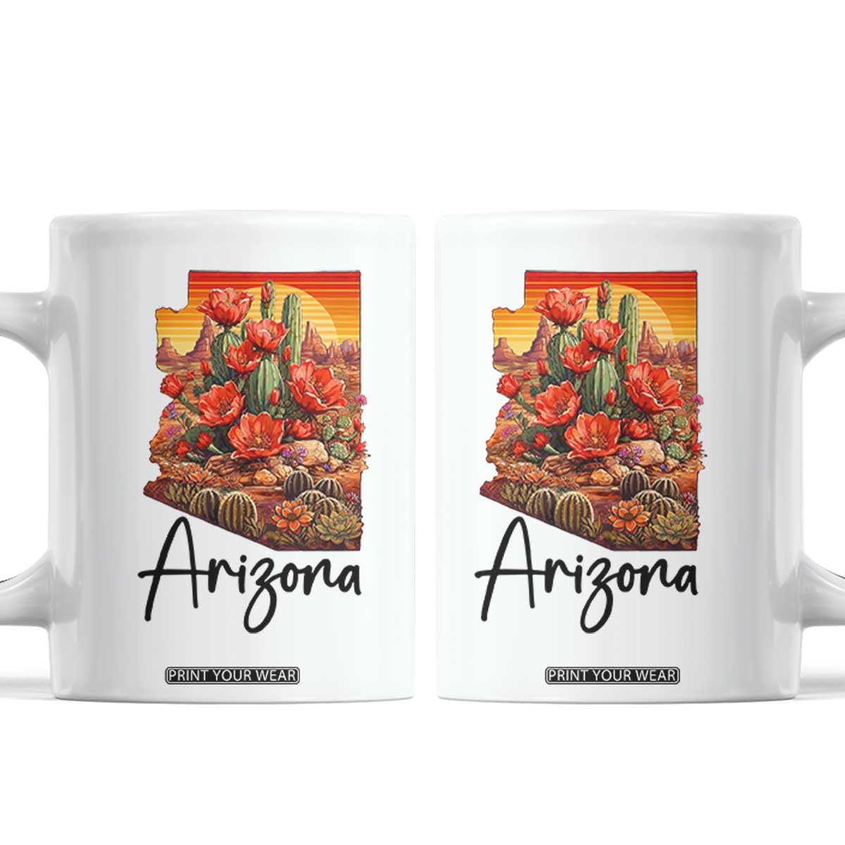 Arizona Map Blooming Cactus Flowers Gift Coffee Mug TS12 White Print Your Wear
