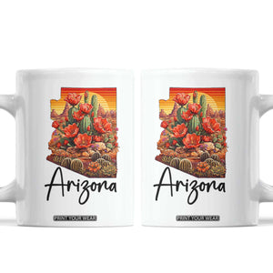 Arizona Map Blooming Cactus Flowers Gift Coffee Mug TS12 White Print Your Wear