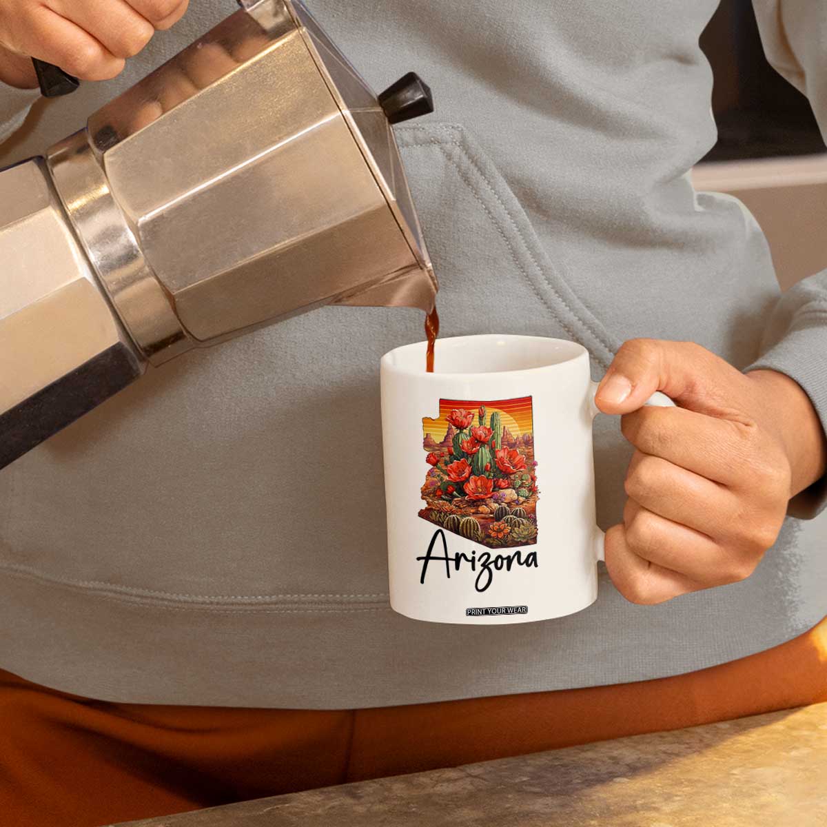 Arizona Map Blooming Cactus Flowers Gift Coffee Mug TS12 Print Your Wear