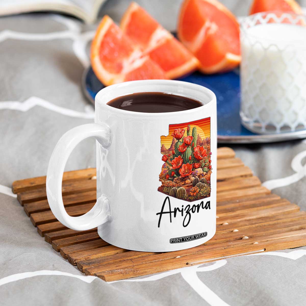 Arizona Map Blooming Cactus Flowers Gift Coffee Mug TS12 Print Your Wear