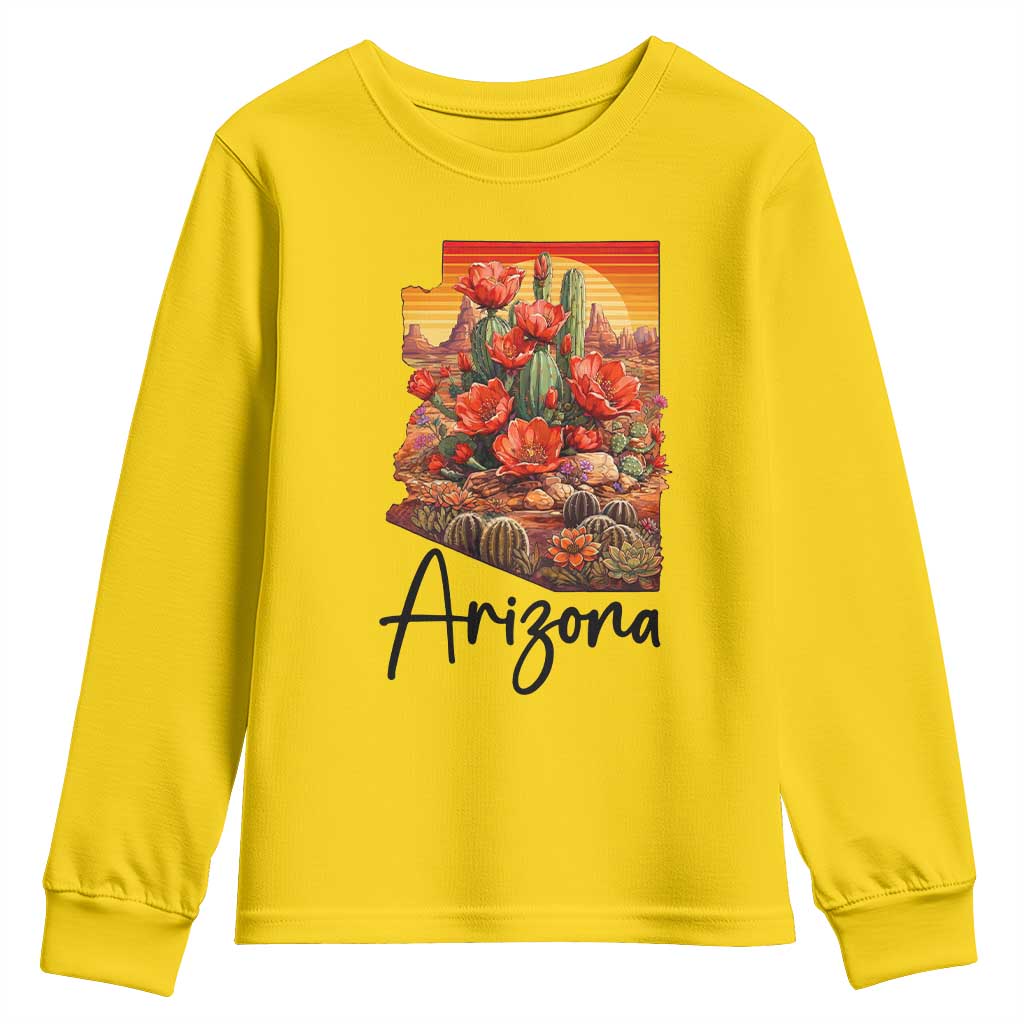 Arizona Map Blooming Cactus Flowers Gift Youth Sweatshirt TS12 Daisy Print Your Wear