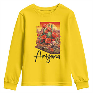 Arizona Map Blooming Cactus Flowers Gift Youth Sweatshirt TS12 Daisy Print Your Wear