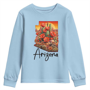 Arizona Map Blooming Cactus Flowers Gift Youth Sweatshirt TS12 Light Blue Print Your Wear