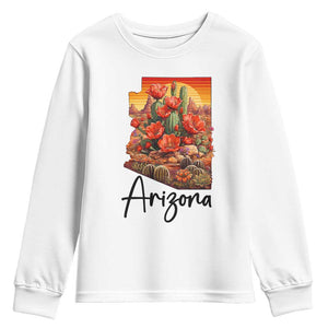 Arizona Map Blooming Cactus Flowers Gift Youth Sweatshirt TS12 White Print Your Wear