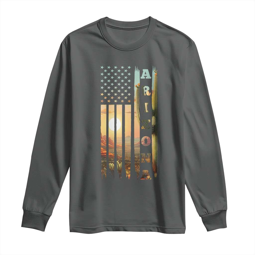 Patriotic Arizona State Flag Long Sleeve Shirt Southwest Landscape Gift TS12 Dark Heather Print Your Wear