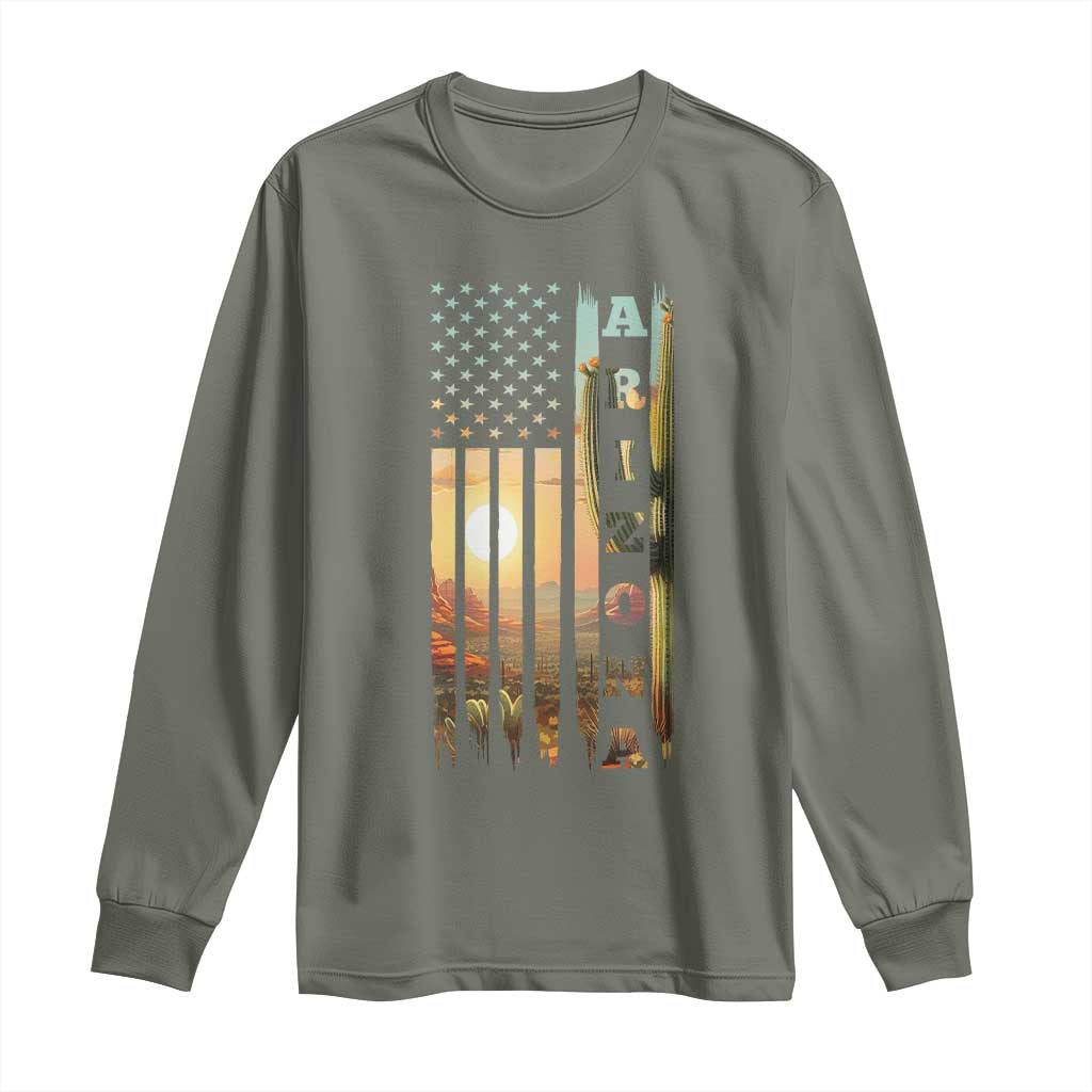Patriotic Arizona State Flag Long Sleeve Shirt Southwest Landscape Gift TS12 Military Green Print Your Wear