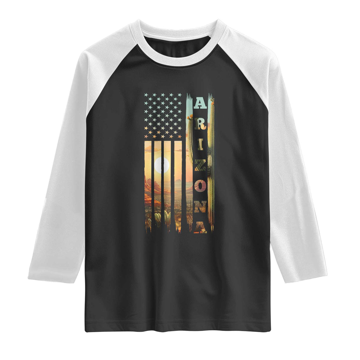 Patriotic Arizona State Flag Raglan Shirt Southwest Landscape Gift TS12 Black White Print Your Wear