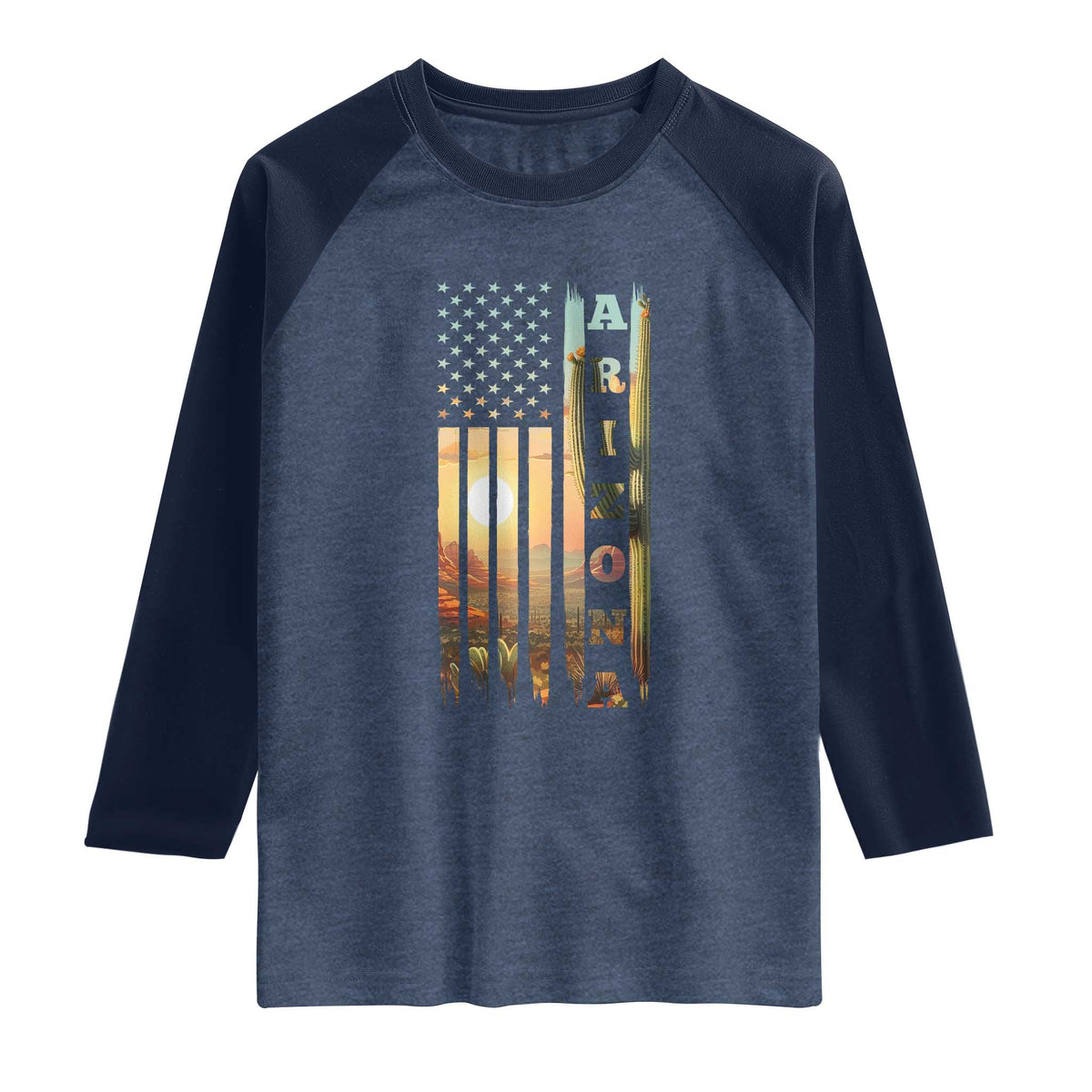 Patriotic Arizona State Flag Raglan Shirt Southwest Landscape Gift TS12 Heather Denim Navy Print Your Wear