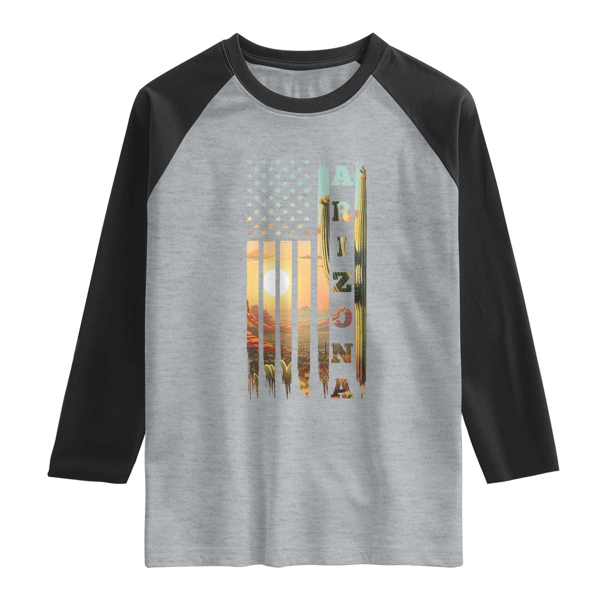 Patriotic Arizona State Flag Raglan Shirt Southwest Landscape Gift TS12 Heather Gray Black Print Your Wear