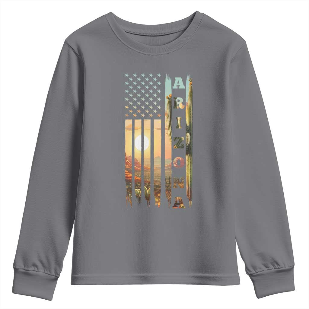 Patriotic Arizona State Flag Youth Sweatshirt Southwest Landscape Gift TS12 Charcoal Print Your Wear