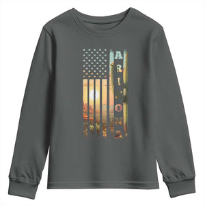 Patriotic Arizona State Flag Youth Sweatshirt Southwest Landscape Gift TS12 Dark Heather Print Your Wear