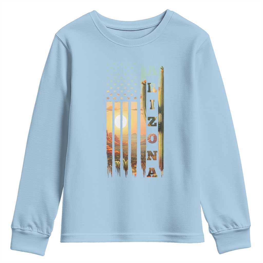 Patriotic Arizona State Flag Youth Sweatshirt Southwest Landscape Gift TS12 Light Blue Print Your Wear