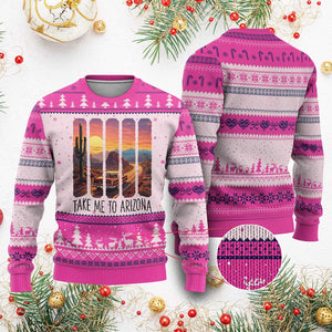 Arizona Desert Cactus Western Adventure Ugly Christmas Sweater Take Me To AZ TS12 Hot Pink Print Your Wear