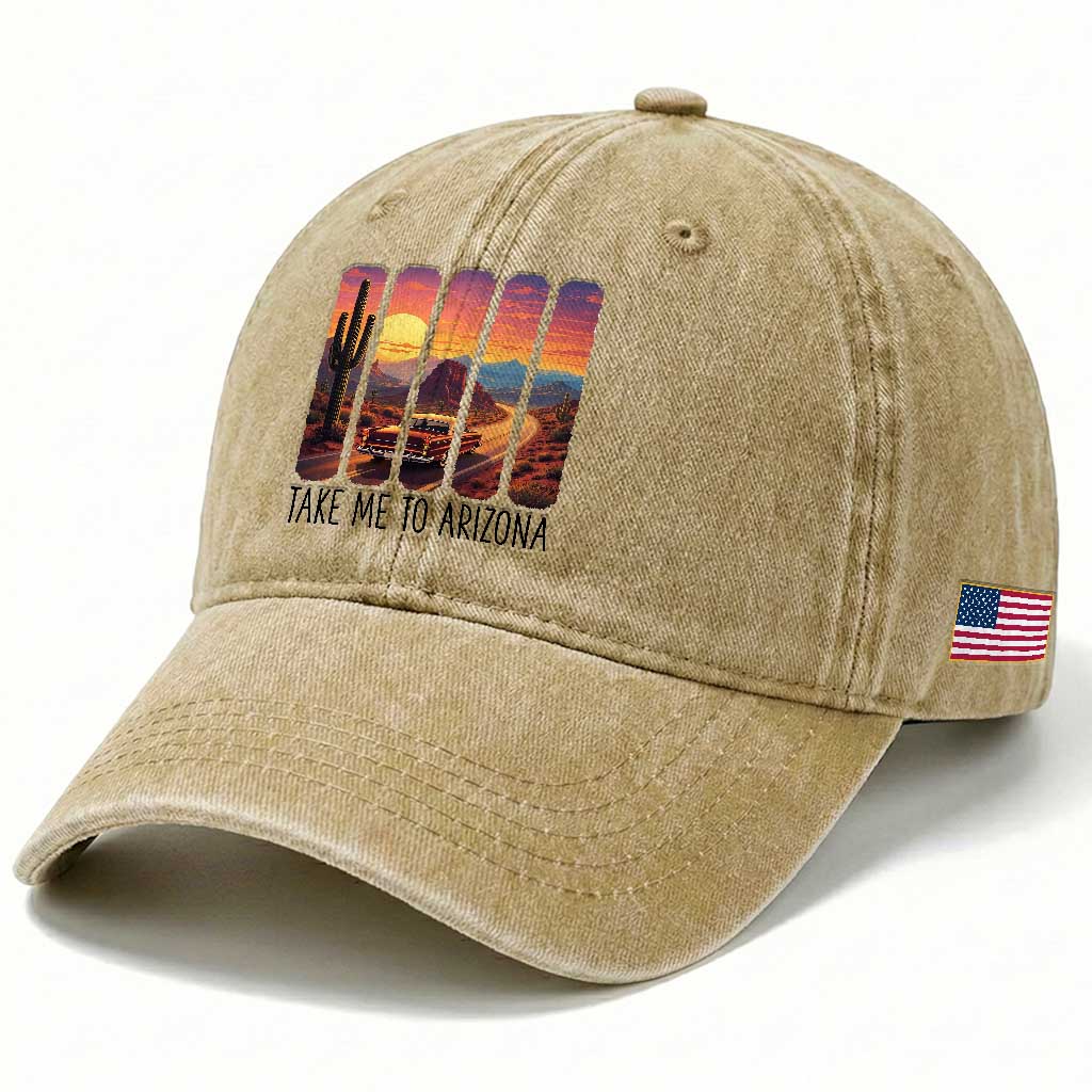 Arizona Desert Cactus Western Adventure Washed Cotton Baseball Cap Take Me To AZ TS12 Print Your Wear
