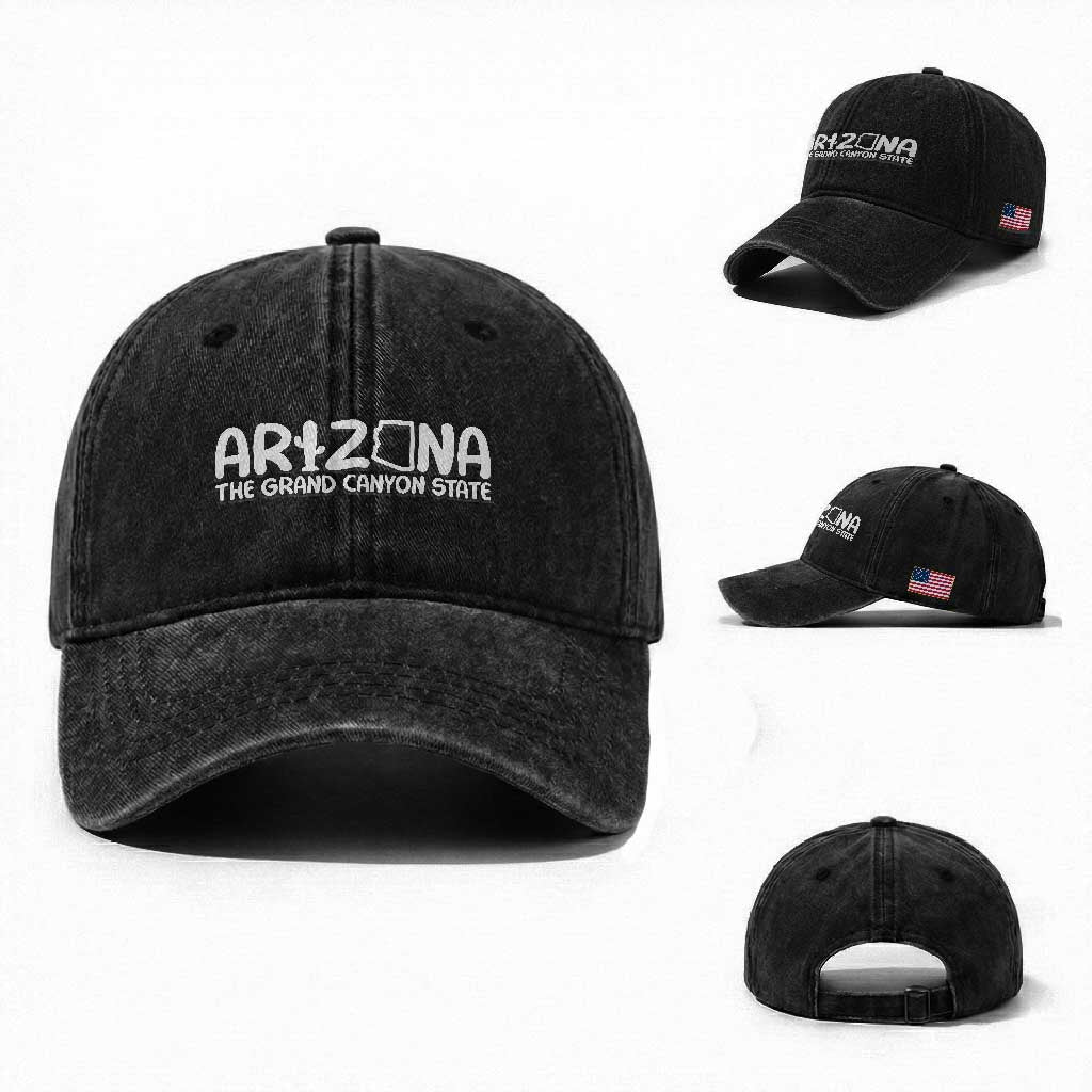 Arizona State Pride Washed Cotton Baseball Cap The Grand Canyon State Souvenir TS12 Washed Cap Universal Fit Black Print Your Wear
