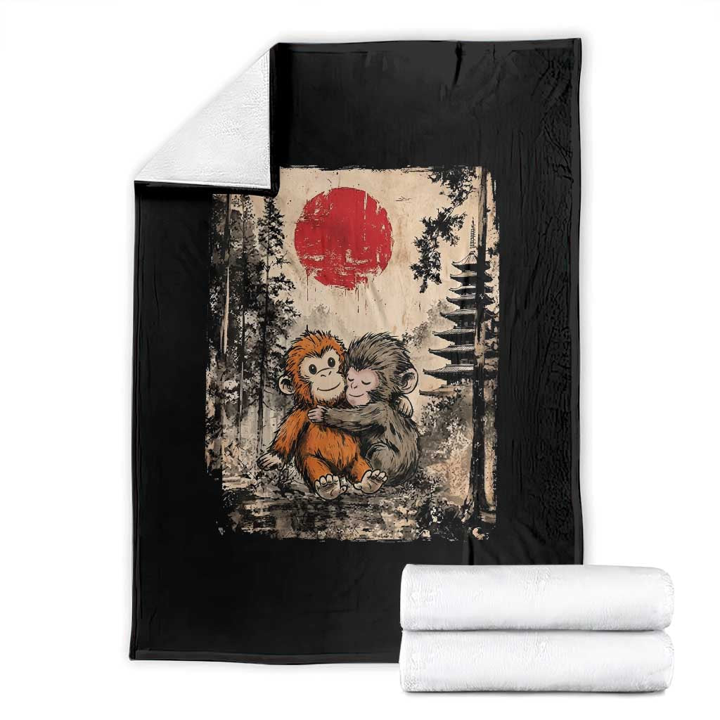 Vintage Japanese Ukiyoe Punch Baby Monkey Throw Blanket Kawaii Animal Gift TS12 Black Print Your Wear