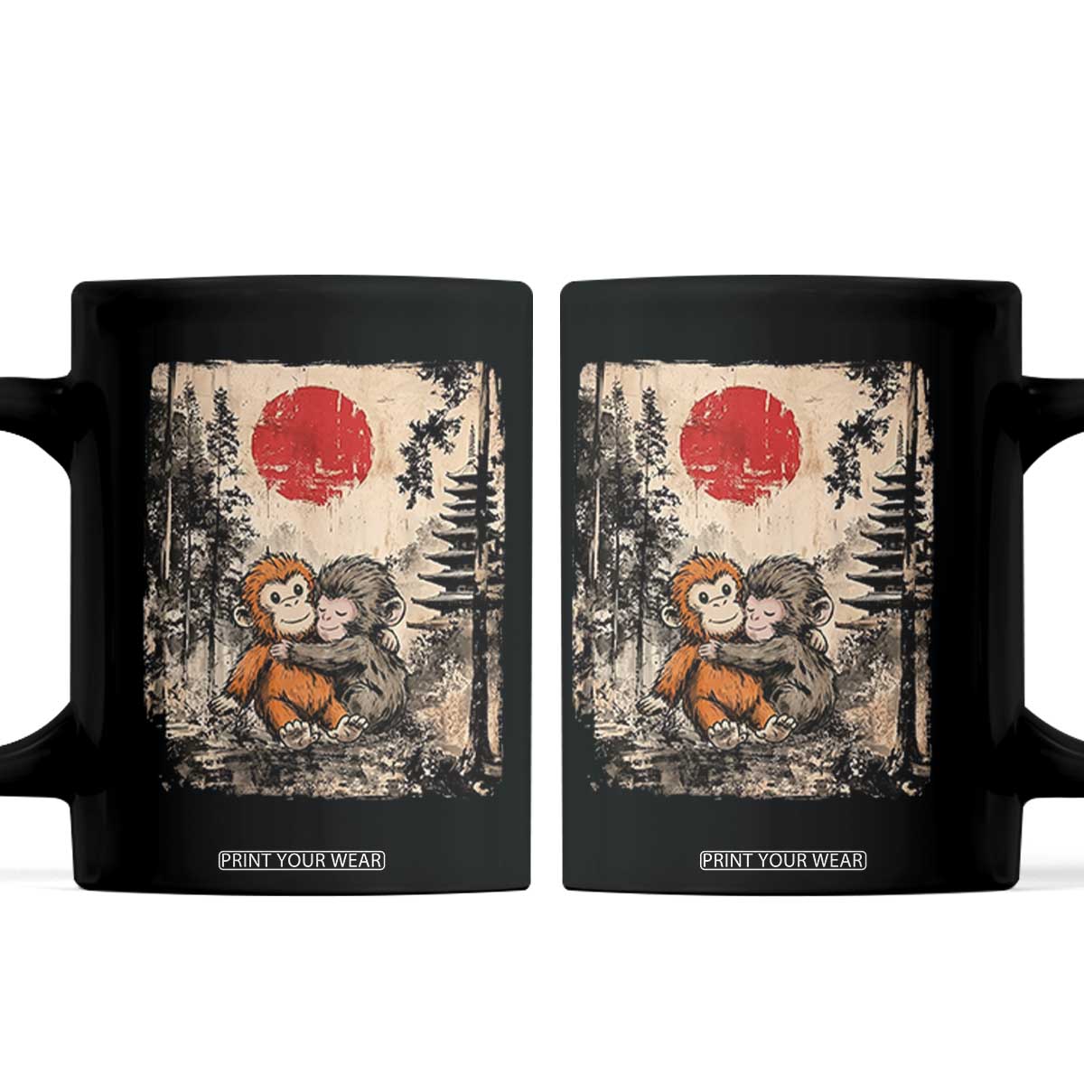 Vintage Japanese Ukiyoe Punch Baby Monkey Coffee Mug Kawaii Animal Gift TS12 Black Print Your Wear