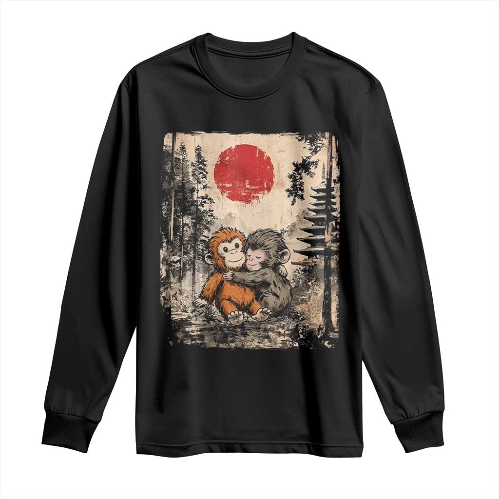 Vintage Japanese Ukiyoe Punch Baby Monkey Long Sleeve Shirt Kawaii Animal Gift TS12 Black Print Your Wear