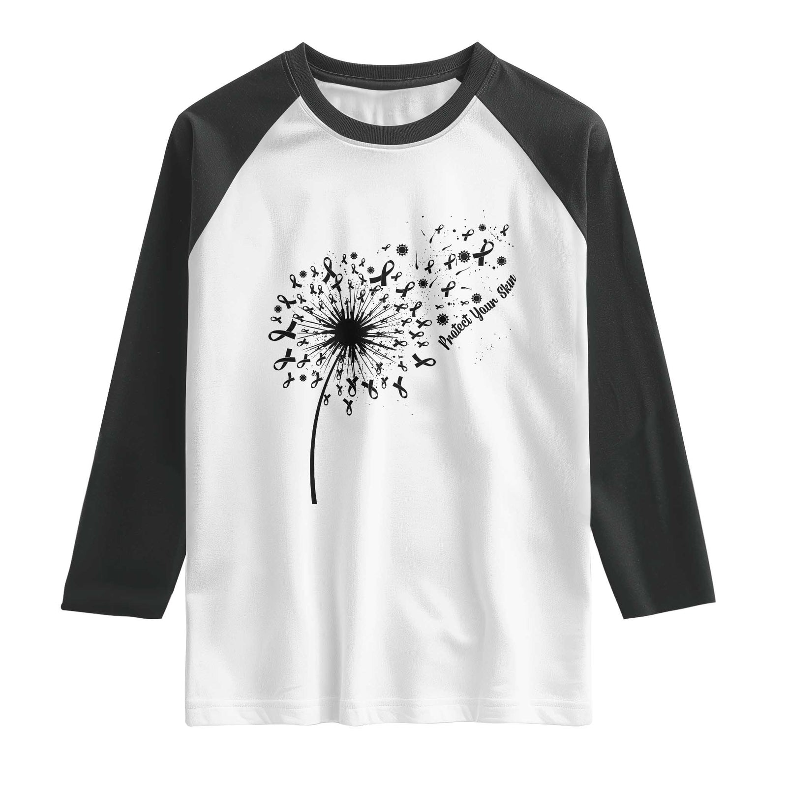 Protect Your Skin Raglan Shirt Melanoma Awareness Dandelion Gift TS12 White Black Print Your Wear