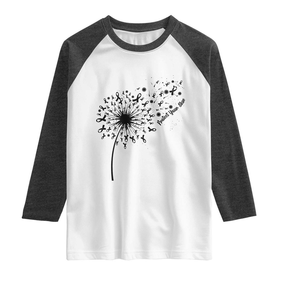 Protect Your Skin Raglan Shirt Melanoma Awareness Dandelion Gift TS12 White Heather Charcoal Print Your Wear