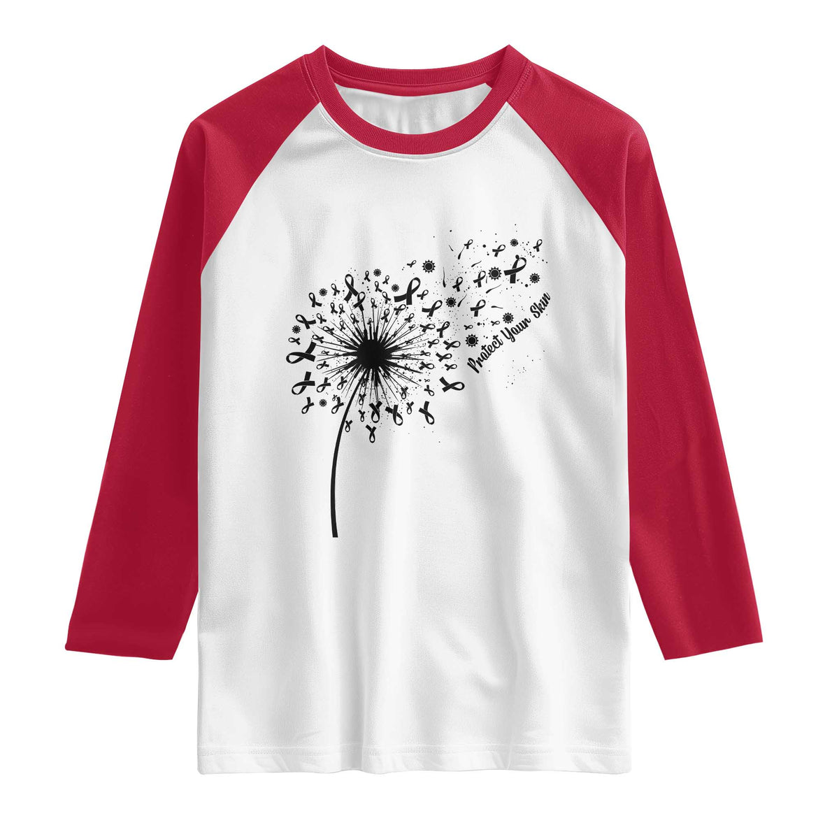 Protect Your Skin Raglan Shirt Melanoma Awareness Dandelion Gift TS12 White Red Print Your Wear