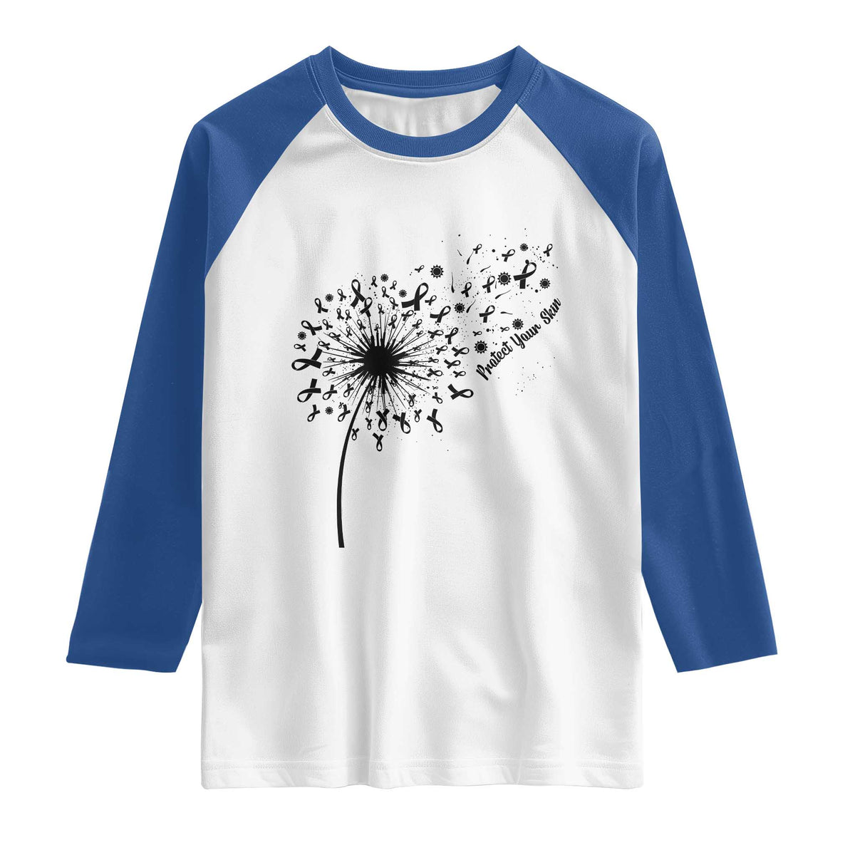 Protect Your Skin Raglan Shirt Melanoma Awareness Dandelion Gift TS12 White Royal Print Your Wear