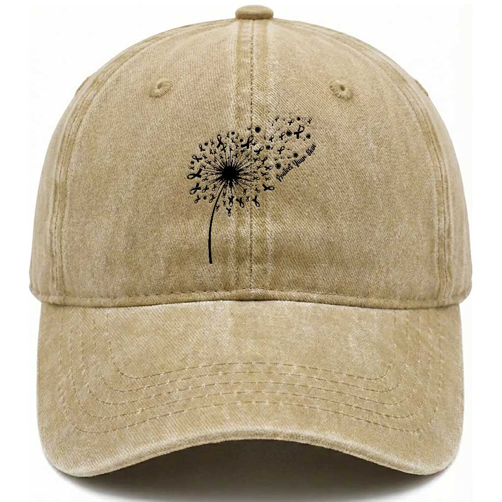 Protect Your Skin Washed Cotton Baseball Cap Melanoma Awareness Dandelion Gift TS12 Print Your Wear