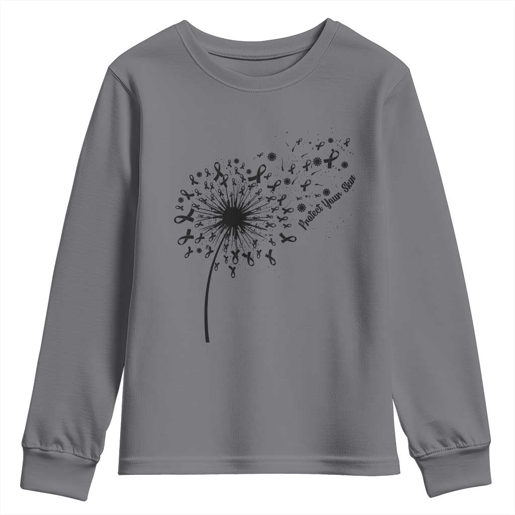 Protect Your Skin Youth Sweatshirt Melanoma Awareness Dandelion Gift TS12 Charcoal Print Your Wear