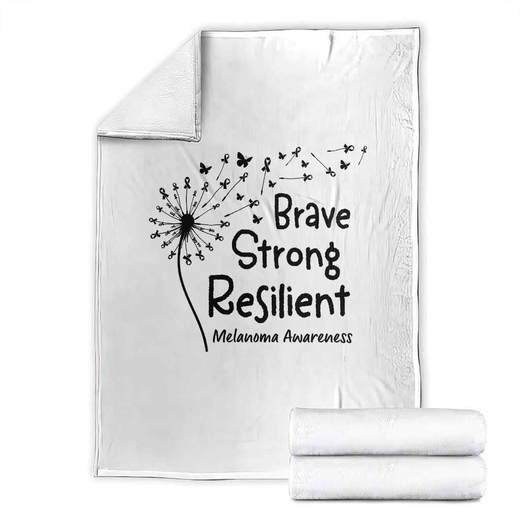 Brave Strong Resilient Throw Blanket Melanoma Warrior Dandelion Gift TS12 White Print Your Wear