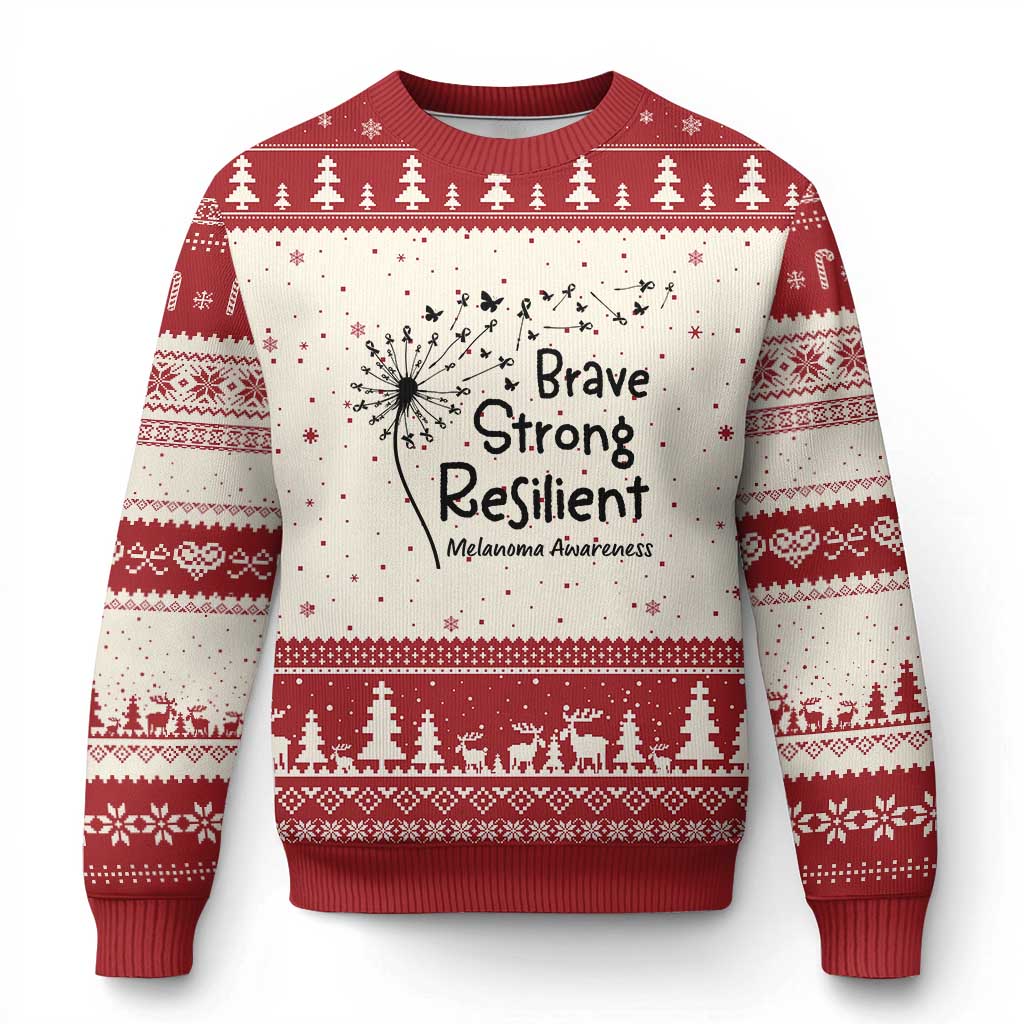 Brave Strong Resilient Ugly Christmas Sweater Melanoma Warrior Dandelion Gift TS12 Beige Red Print Your Wear