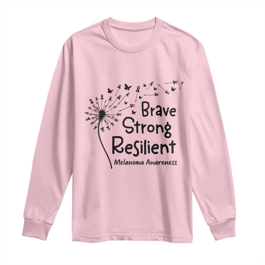 Brave Strong Resilient Long Sleeve Shirt Melanoma Warrior Dandelion Gift TS12 Light Pink Print Your Wear