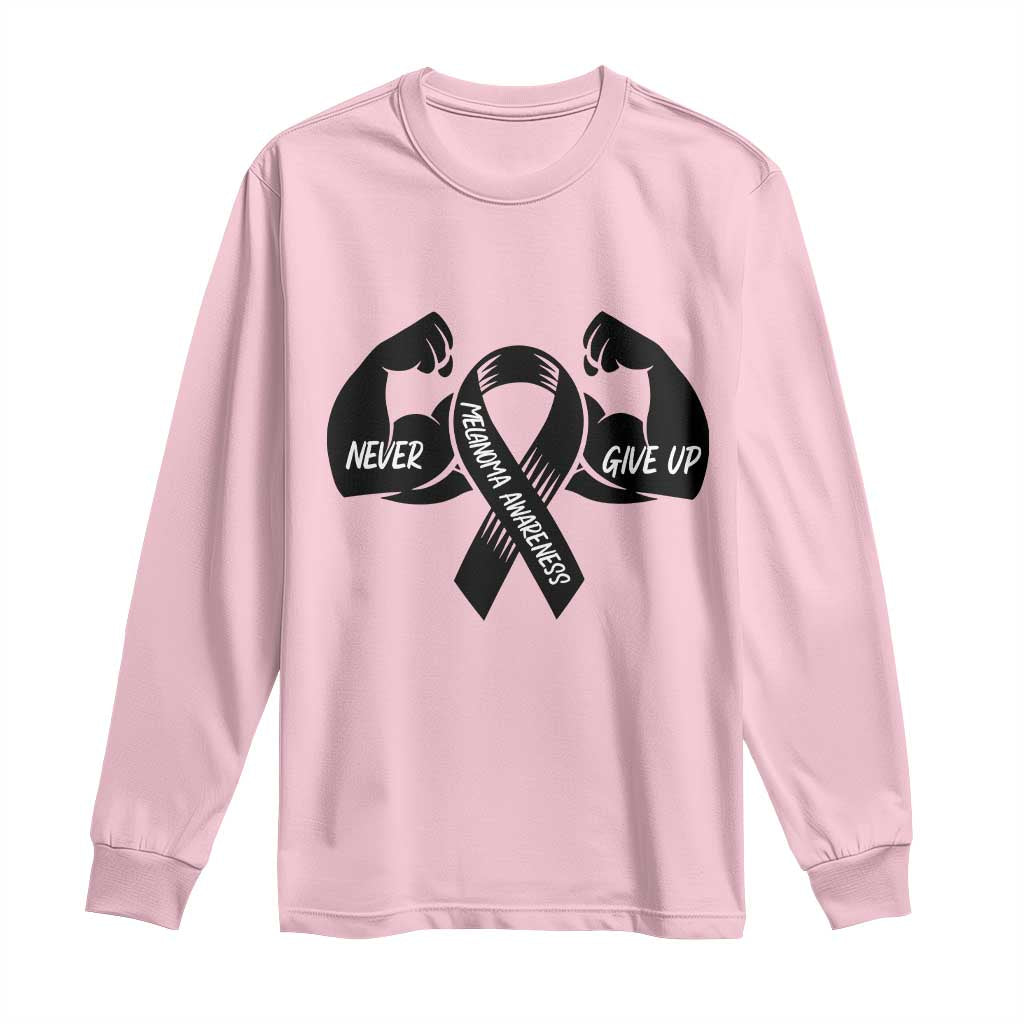 Melanoma Awareness Warrior Long Sleeve Shirt Never Give Up TS12 Light Pink Print Your Wear