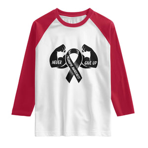 Melanoma Awareness Warrior Raglan Shirt Never Give Up TS12 White Red Print Your Wear