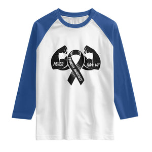 Melanoma Awareness Warrior Raglan Shirt Never Give Up TS12 White Royal Print Your Wear