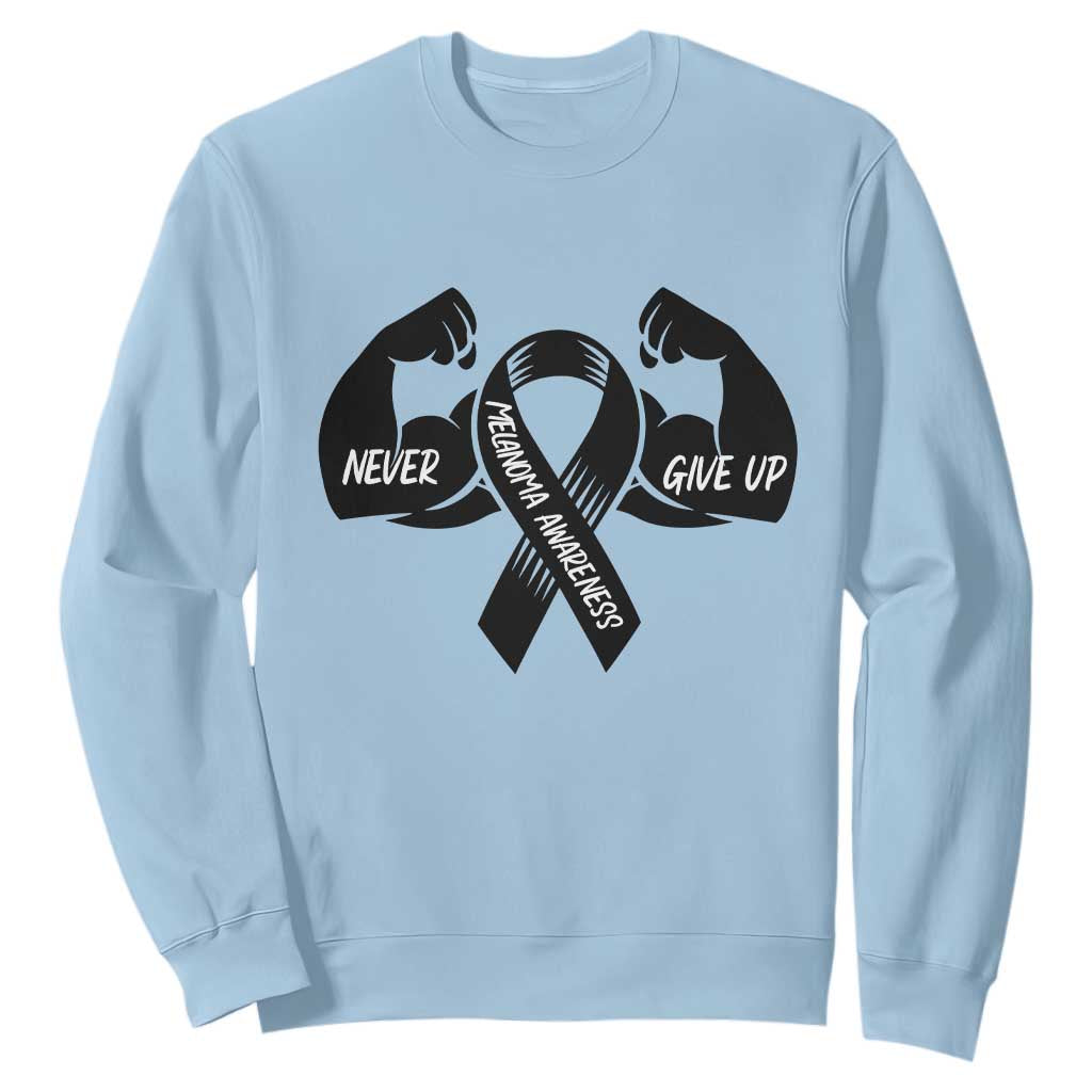 Melanoma Awareness Warrior Sweatshirt Never Give Up TS12 Light Blue Print Your Wear