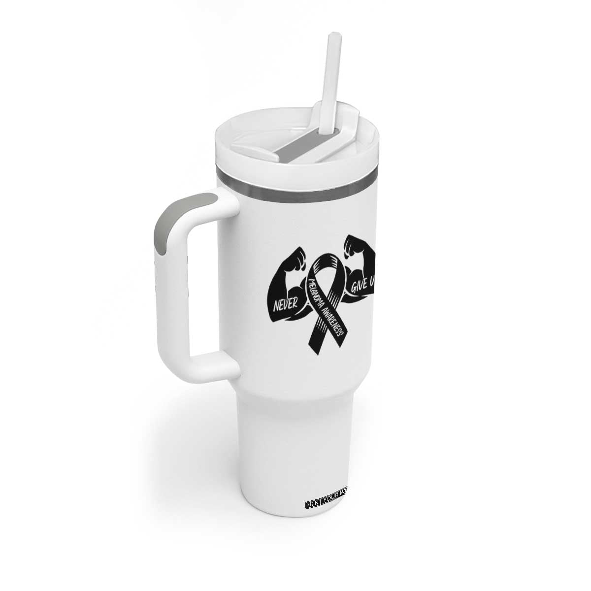 Melanoma Awareness Warrior Tumbler With Handle Never Give Up TS12 Print Your Wear