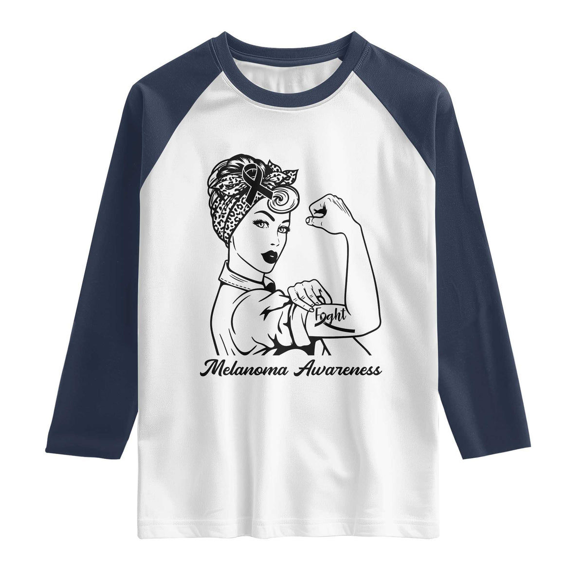 Melanoma Awareness Strong Woman Raglan Shirt Feminist Warrior TS12 White Navy Print Your Wear