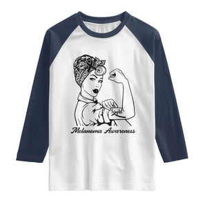 Melanoma Awareness Strong Woman Raglan Shirt Feminist Warrior TS12 White Navy Print Your Wear