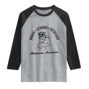 Melanoma Awareness Strong Woman Raglan Shirt Brave Strong Resilient Warrior TS12 Heather Gray Black Print Your Wear