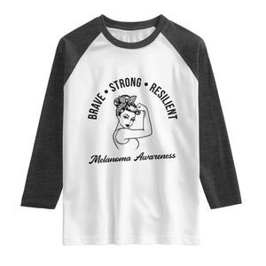 Melanoma Awareness Strong Woman Raglan Shirt Brave Strong Resilient Warrior TS12 White Heather Charcoal Print Your Wear