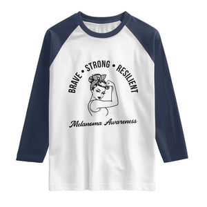 Melanoma Awareness Strong Woman Raglan Shirt Brave Strong Resilient Warrior TS12 White Navy Print Your Wear
