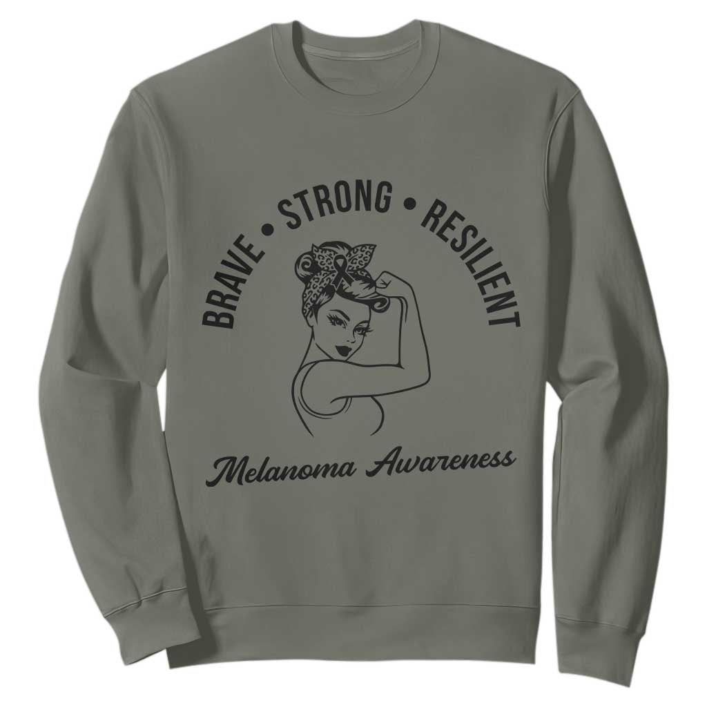 Melanoma Awareness Strong Woman Sweatshirt Brave Strong Resilient Warrior TS12 Military Green Print Your Wear