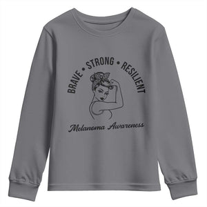 Melanoma Awareness Strong Woman Youth Sweatshirt Brave Strong Resilient Warrior TS12 Charcoal Print Your Wear